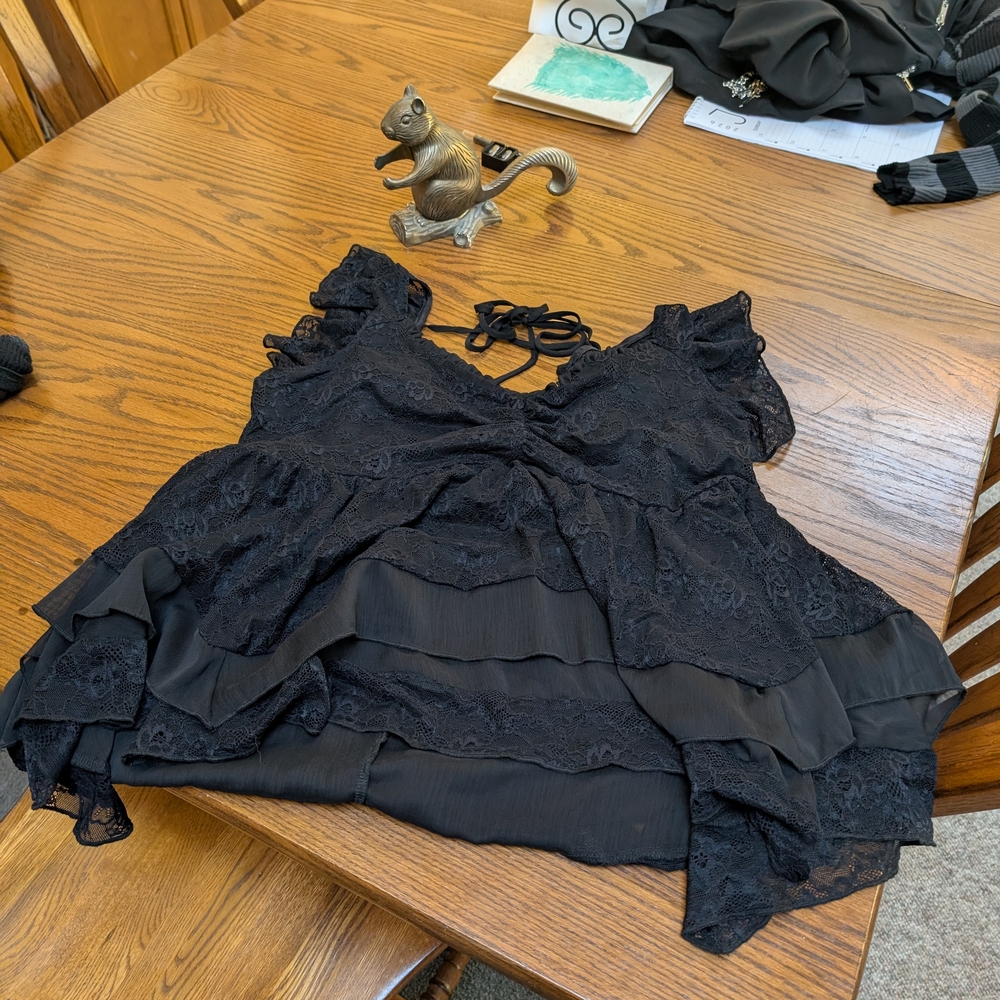 Hot Topic Black Lace Layered Blouse